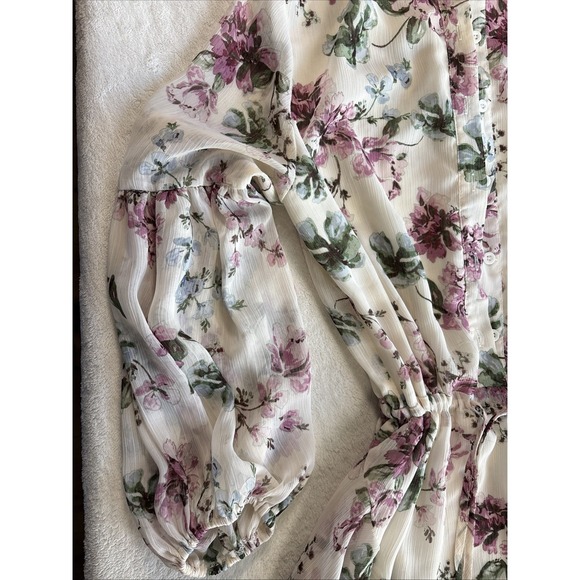 VICI Women's Floral Ruffle Tiered Mini Dress Sheer Long Sleeve Size M - Picture 4 of 11